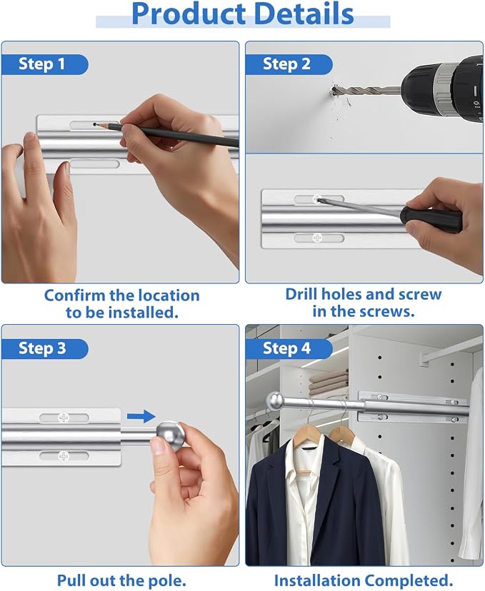 Valet Rod for Closet Pull Out, Adjustable Retractable Slide Out Valet Rod - Image 6