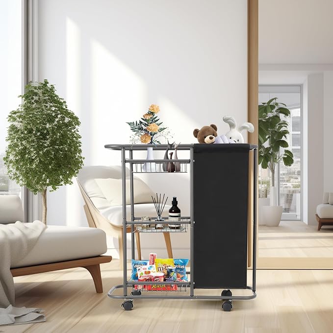Rolling Laundry Cart with Wheels: 3-Tier Laundry Caddy Between Washer and Dryer - Image 9