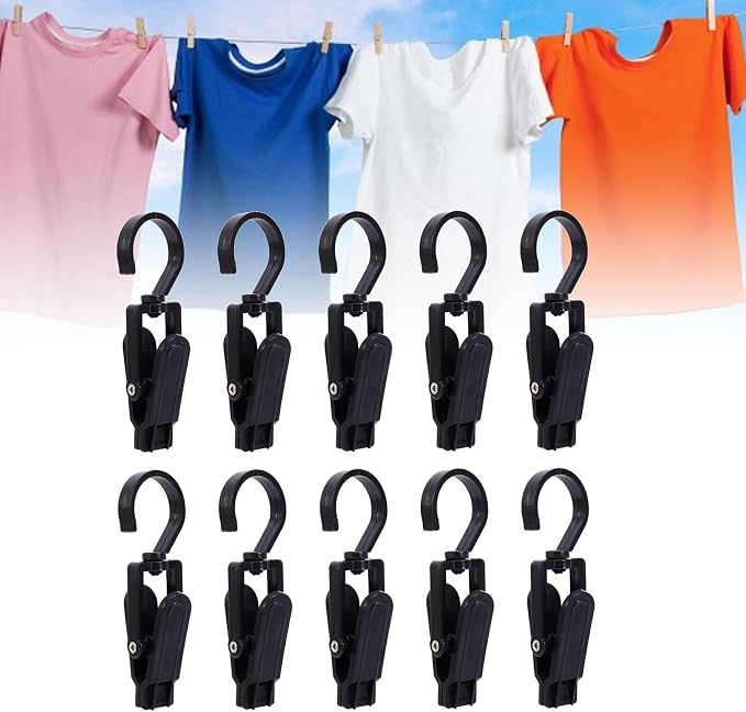 10pcs Clothes Pins Clips with Hook, Rotatable Strong Load Bearing Clothes Line - Image 4
