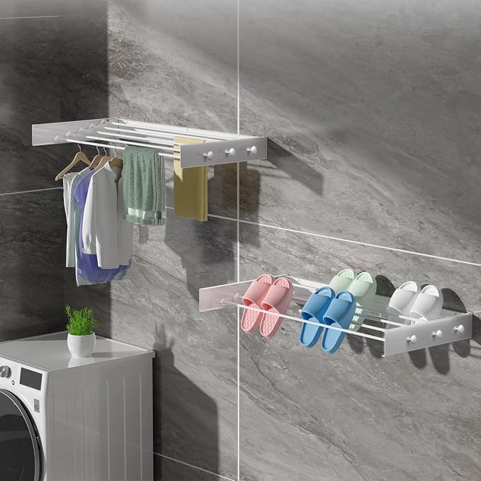 Upgrade 6 Knob Wall Mounted Clothes Drying Rack, Foldable Collapsible, Clothing - Image 3