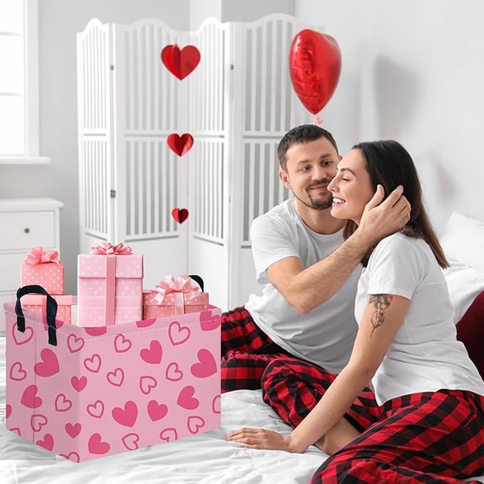 Rectangular Valentines Basket, baby Gift Basket Empty, Heart Print easter - Image 2