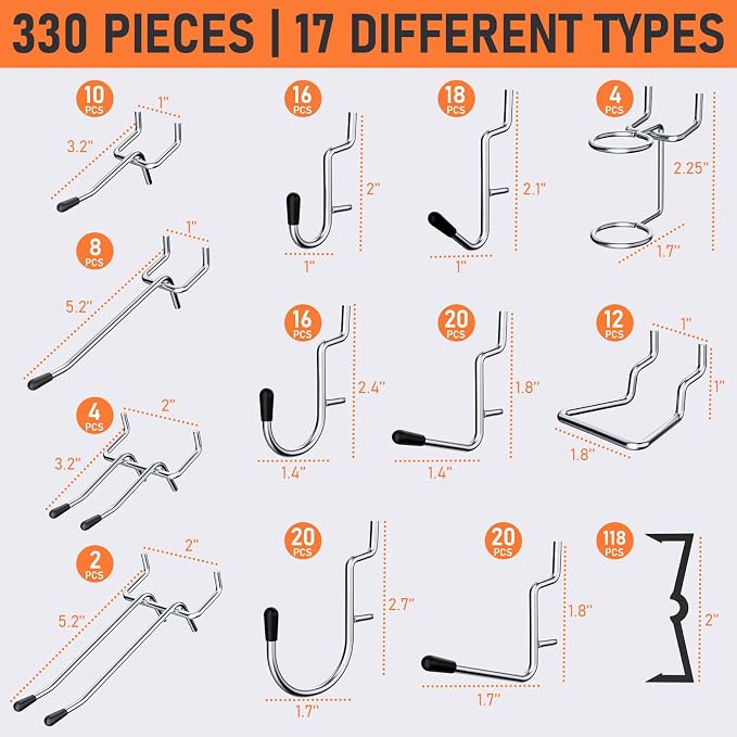 INCLY 280PCS Upgraded Pegboard Accessories Organizer Kit, Peg Board Hooks - Image 4