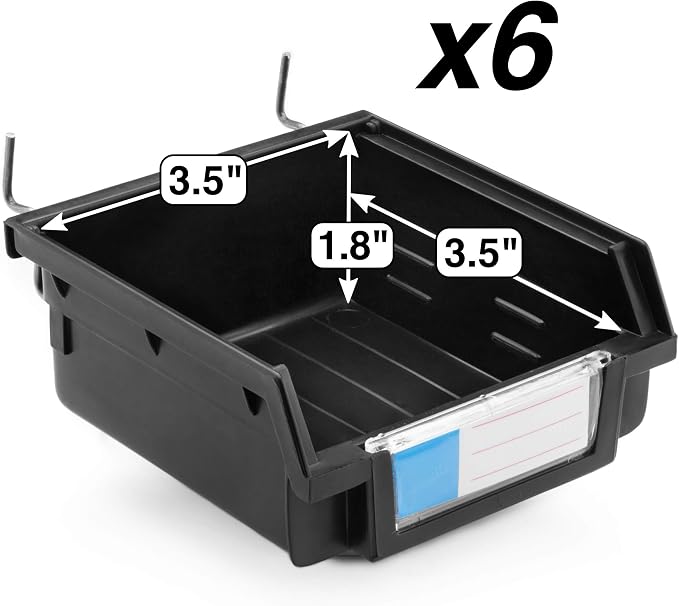 Pegboard Bins - 6 Pack Black - Hooks to Any Peg Board - Organize Hardware - Image 2