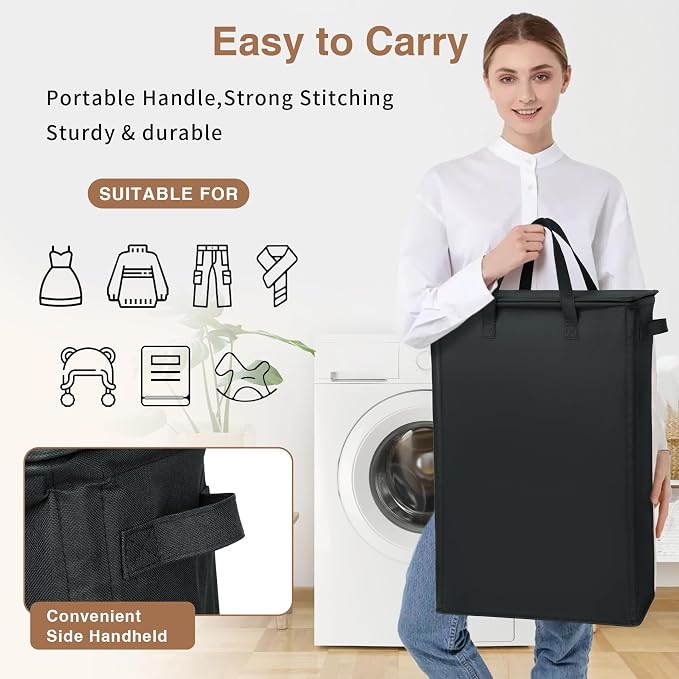 Slim Laundry Basket with Lid and Handles, Foldable Laundry Basket - Image 4