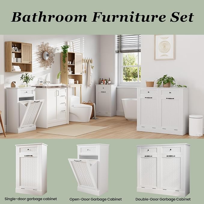 Tilt Out Laundry Hamper Cabinet, Rattan-Style Laundry Room Organization - Image 4