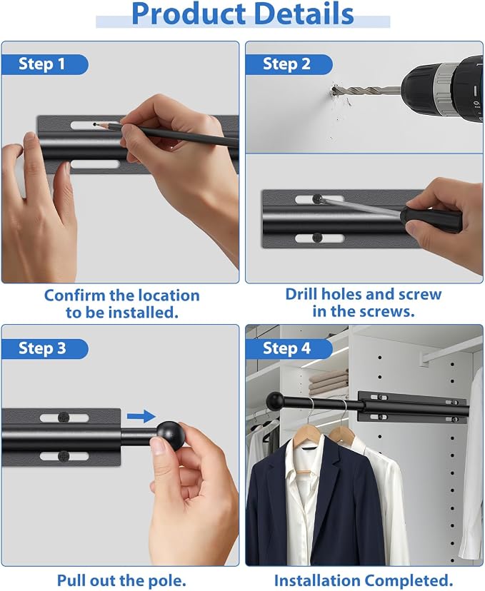 Valet Rod for Closet Pull Out, Adjustable Retractable Slide Out Valet Rod - Image 6