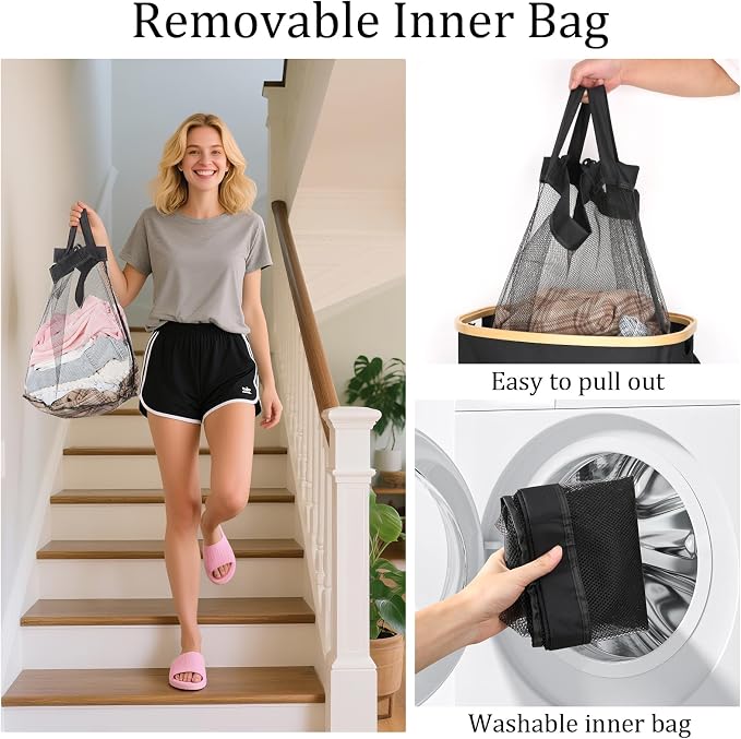 Slim Laundry Basket with Lid, 80L Narrow Laundry Hamper with Removable Bag - Image 5