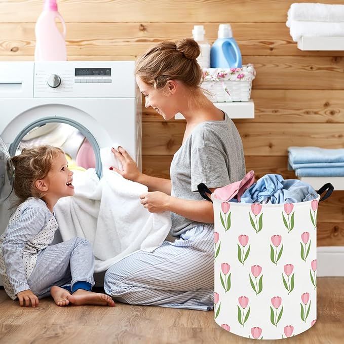 Tulip hamper, Girls Nursery Hamper, Waterproof foldable baby laundry basket - Image 3