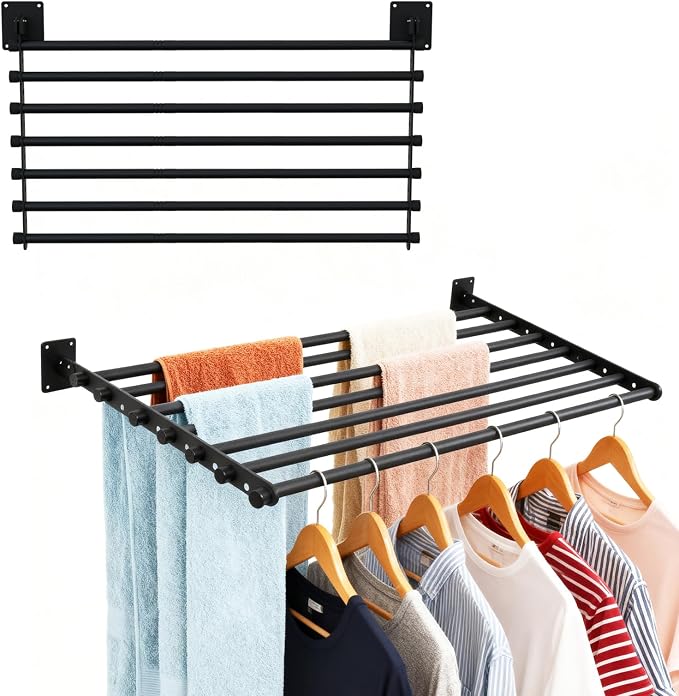 Wall Mounted Drying Rack, 28 Inches Wall Laundry Drying Rack Collapsible Indoor by Qufiona
