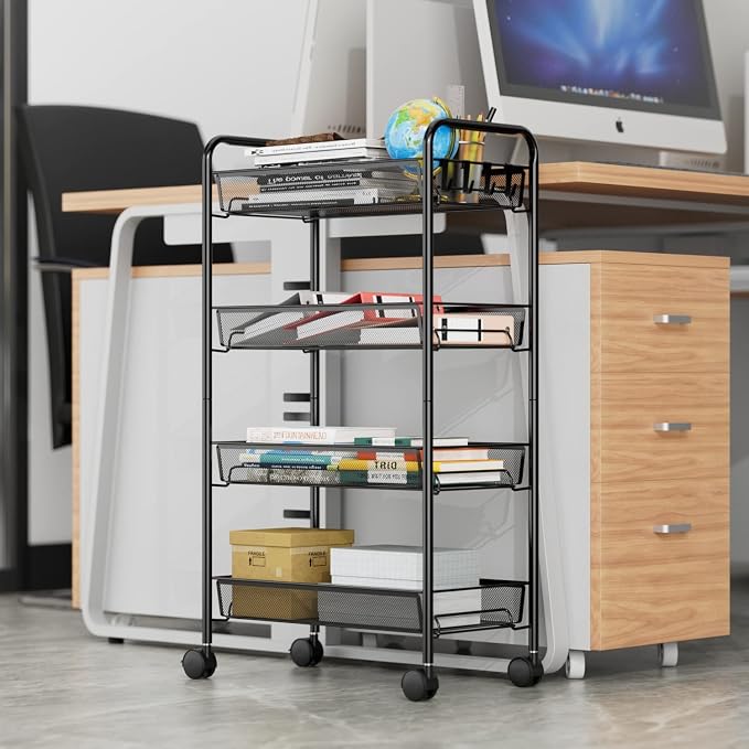 OVICAR 4 Tier Mesh Wire Rolling Cart, Kitchen Storage Organizer Utility Cart - Image 2