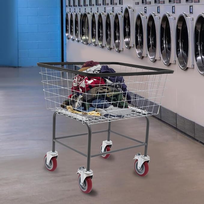 Heavy-Duty Wire Laundry Cart, 1.8 Bushel Rolling Laundry Basket - Image 2