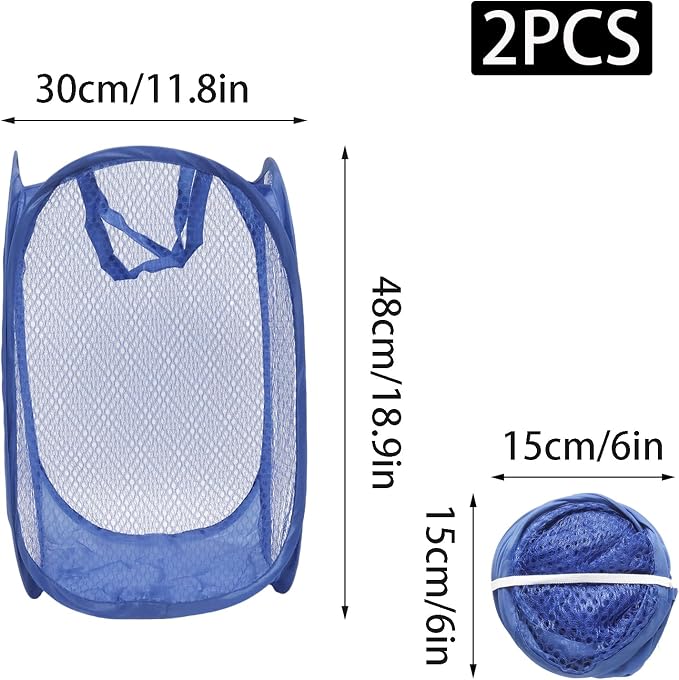 2Pcs Popup Mesh Laundry Baskets, Collapsible and Portable Laundry Hamper - Image 2