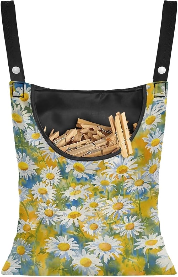 2 Pcs Daisy Print Clothespin Bag Space-Saving Laundry Hanging Storage Organizer by LJMKZJN