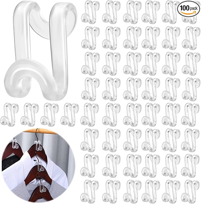 Unittype 100 Pcs Transparent Plastic Clothes Hanger Connector Hooks, Heavy Duty by Unittype