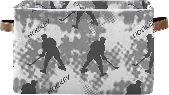 Pfrewn Storage Basket Bins Foldable Laundry Hamper Toy Hockey Player Pattern by Pfrewn