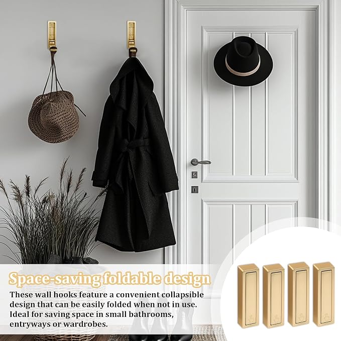 4pack Gold Foldable Wall Hooks, Folding Coat Hooks Wall Mounted, Foldable Plant - Image 6