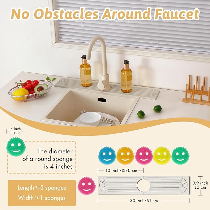 Stone Faucet Mat Handle Drip Catcher, Dish Drying Mat Soap Sponge Holder Tray - Image 3