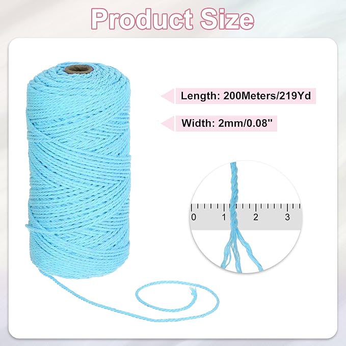 HARFINGTON Natural Macrame Cord 2mm x 220 Yards 3 Strand Twisted Cotton Macrame - Image 2