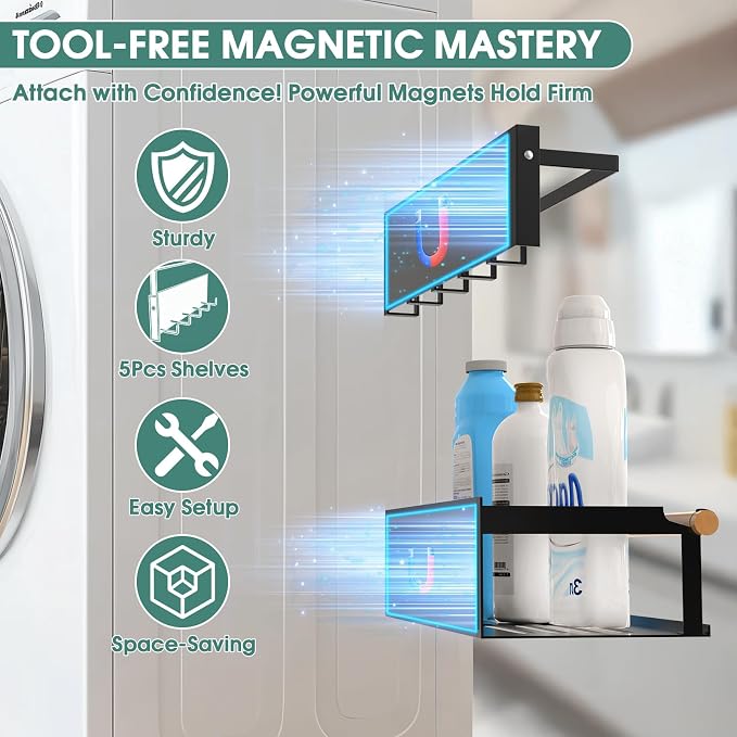 4 Pack Magnetic Shelves for Washing Machine Magnetic Shelf for Fridge Powerful - Image 3