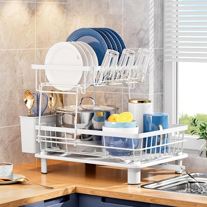 2 Tiers Dish Drying Rack, Space-Saving Dish Racks by GAOKASE