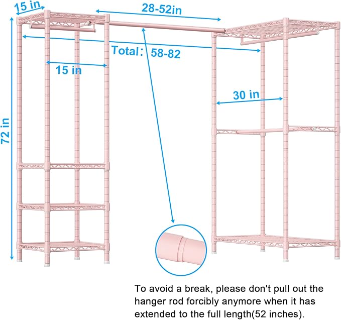 E10L L-Shaped Clothes Rack for Corner（With Expandable Hanger Rod）Heavy Duty - Image 2
