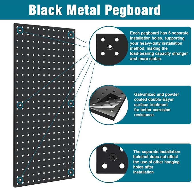 Metal Peg Board Kit with 1/4" Pegboard Accessories, 6 Pack 12"X24" Pegboard and - Image 5