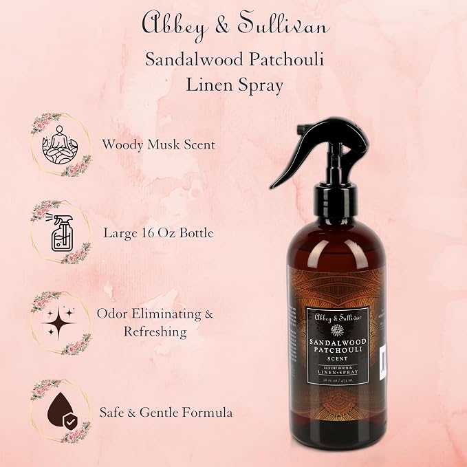 Abbey & Sullivan Linen Spray, Sandalwood & Patchouli, Warm and Earthy Odor - Image 3