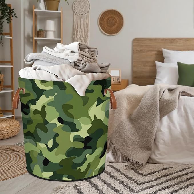 Green Camo Laundry Hamper Waterproof Collapsible Basket - Image 8