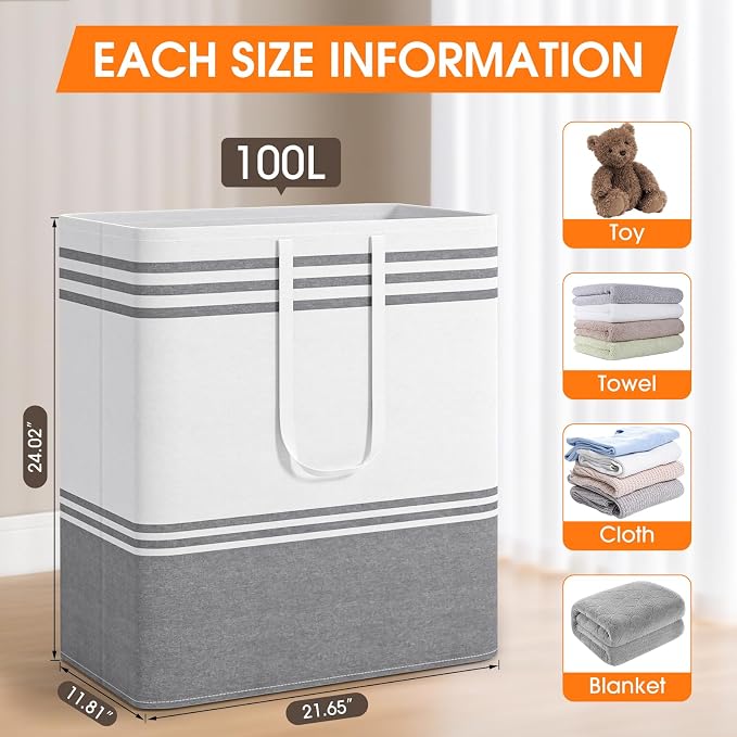 3 Pack Large Laundry Baskets, Laundry Hampers, Freestanding Waterproof - Image 2