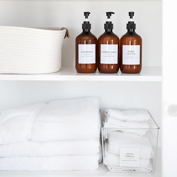 Minimalist Bathroom Labels for Organizing, 136 Preprinted Bath Room and Makeup - Image 6