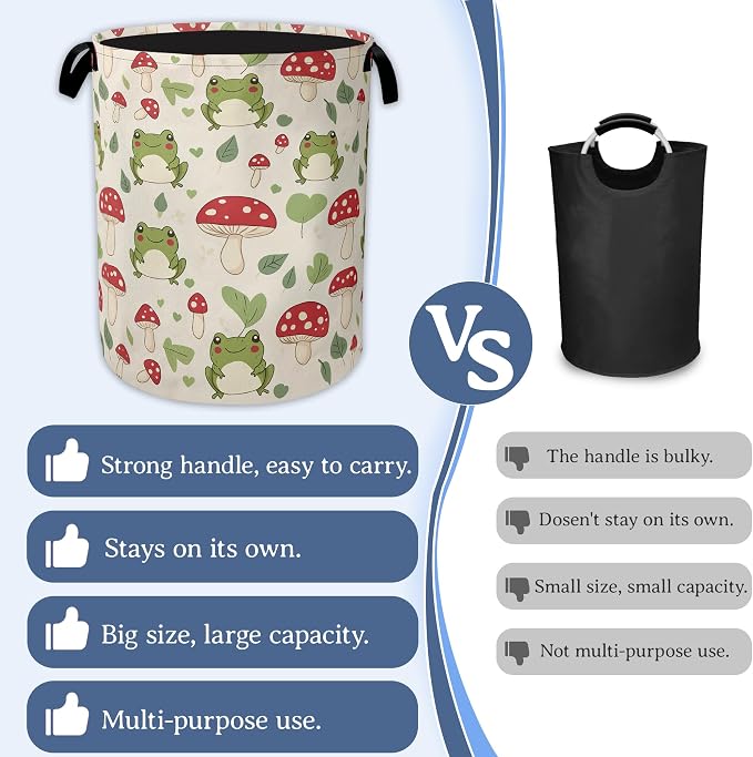 Cute Frog Laundry Basket, Foldable Oxford Cloth Red Mushroom Laundry Hamper - Image 3