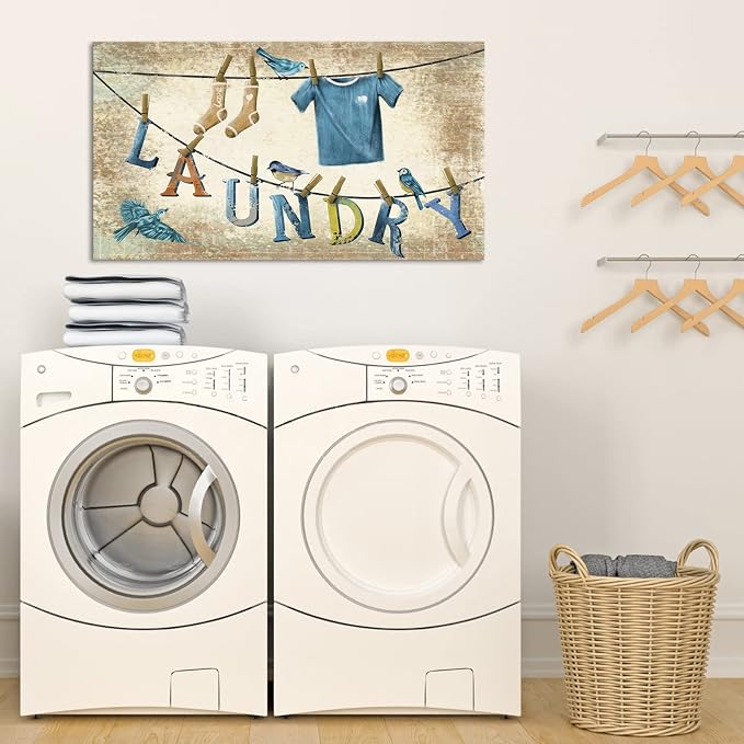Conipit Laundry Canvas Wall Art Framed Vintage Laundry Room Signs Painting - Image 5