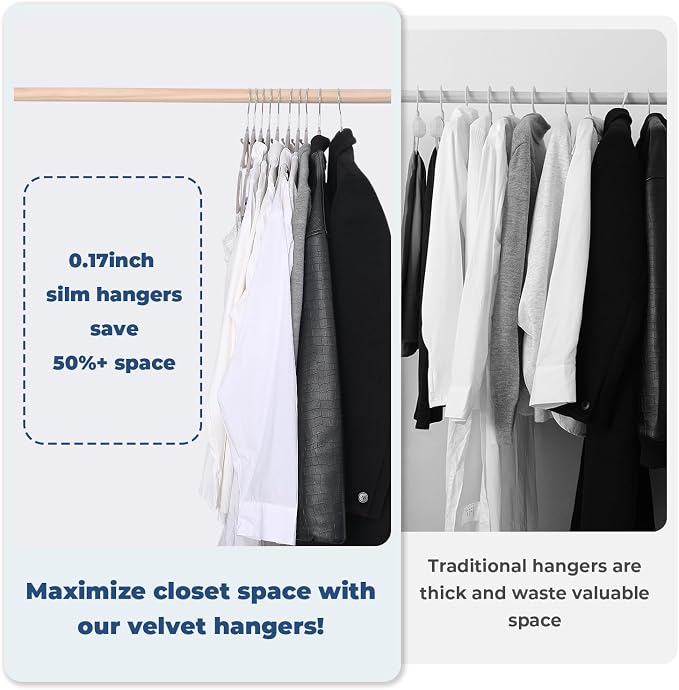 Grey Velvet Hangers 50 Pack, Felt Covered Non Slip Fabric - Image 3