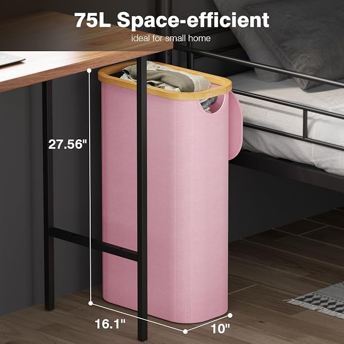 75L Slim Laundry Hamper with Lid, Dirty Clothes Hampers - Image 2