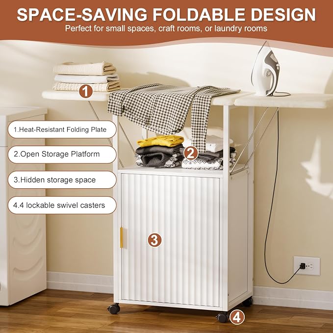 Rolling Ironing Board with Storage Cabinet, Folding Ironing Board with - Image 5