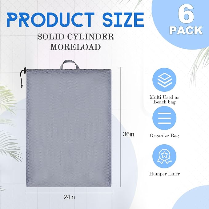 6 Pack 24 x 36 Inches Blue Soft Mesh Laundry Bag - Image 2