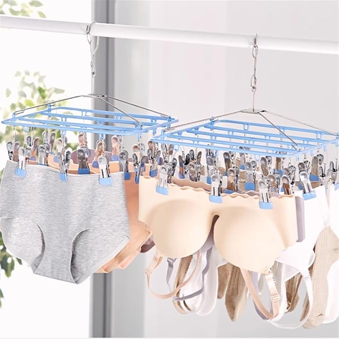 Aluminum Drying Rack with 18 Clips, Windproof Hook, Drip Drying Hanger - Image 4
