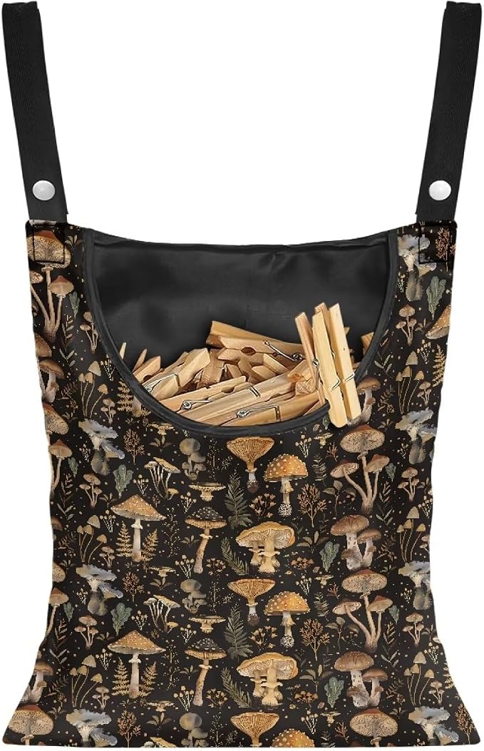 Mushroom Print 2 Pcs Handy Laundry Clothespin Bag, Space-Saving Clothespin by LJMKZJN