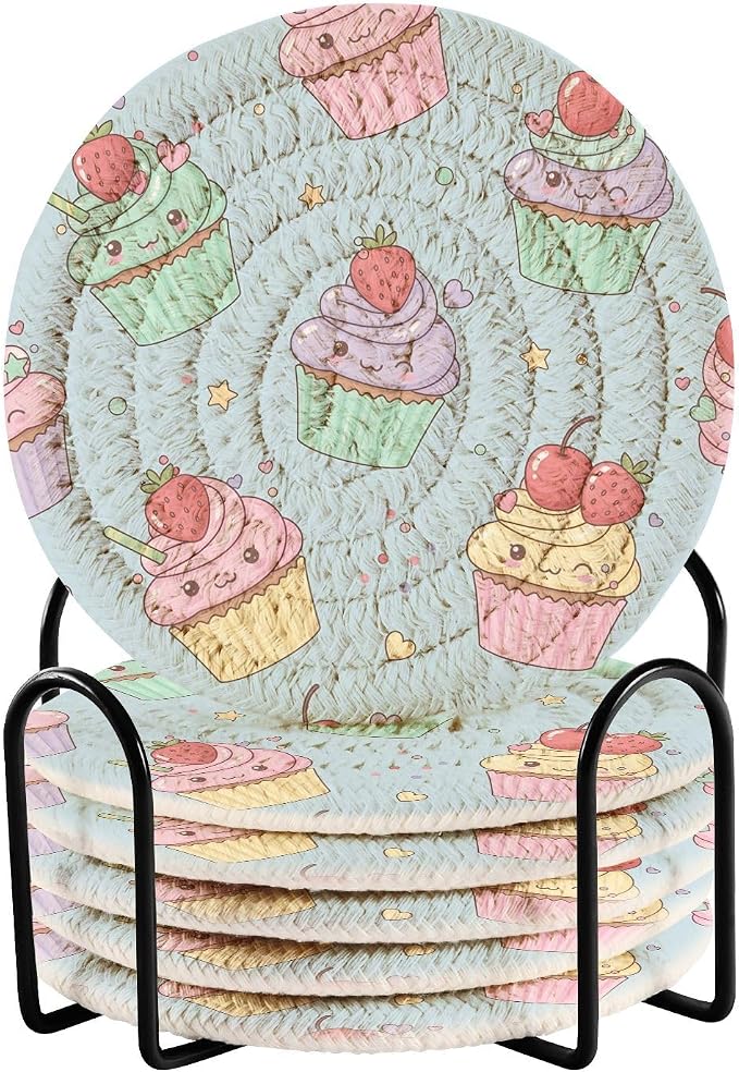 Kawaii Cupcakes Coasters Set of 6 by Unknown