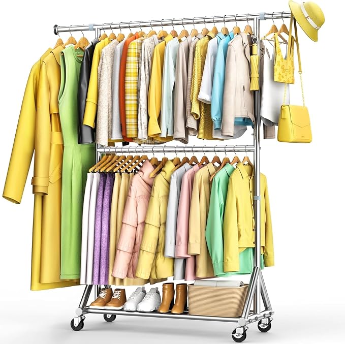 100% Stainless Steel Heavy Duty Clothes Rack Load 860LBS, Adjustable Height by FYBEE