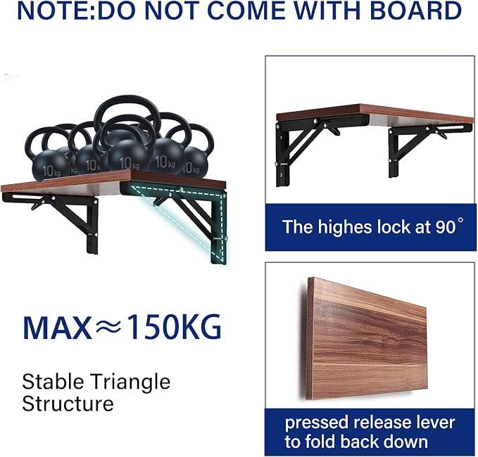 Folding Shelf Brackets, Heavy Duty 12 Inch Shelf Brackets, Collapsible Shelf - Image 4