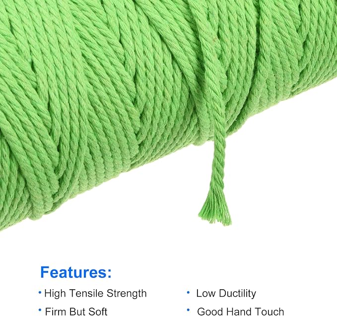 MECCANIXITY 4 Pcs Cotton Rope 4 Strand Twisted Braided Rope Cord, Bright Green - Image 3