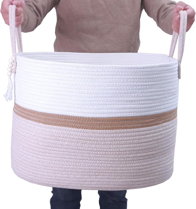 Woven Storage Basket with Handle, Nursery Hamper in Baby Nursery&Bathroom by HXYUANDAHOMEDECORATION