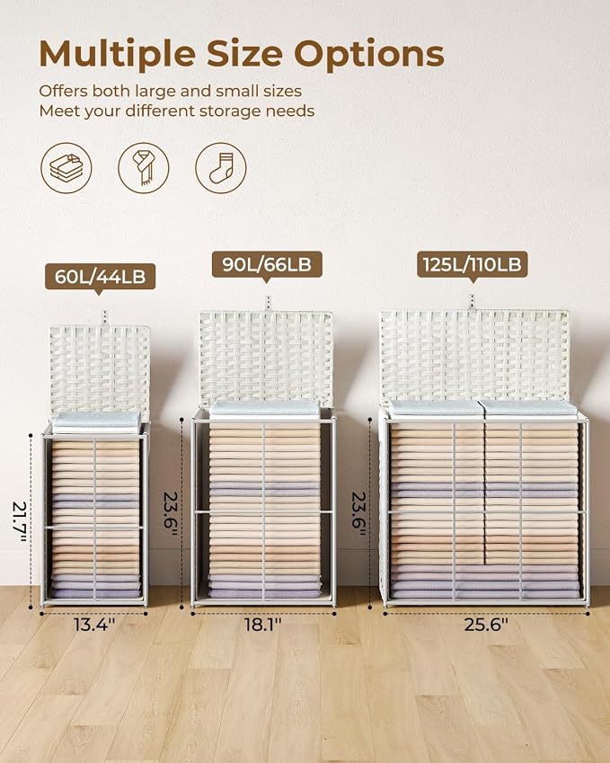 Greenstell Laundry Hamper with Lid, 125L Laundry Basket with 2 Removable Liner - Image 6