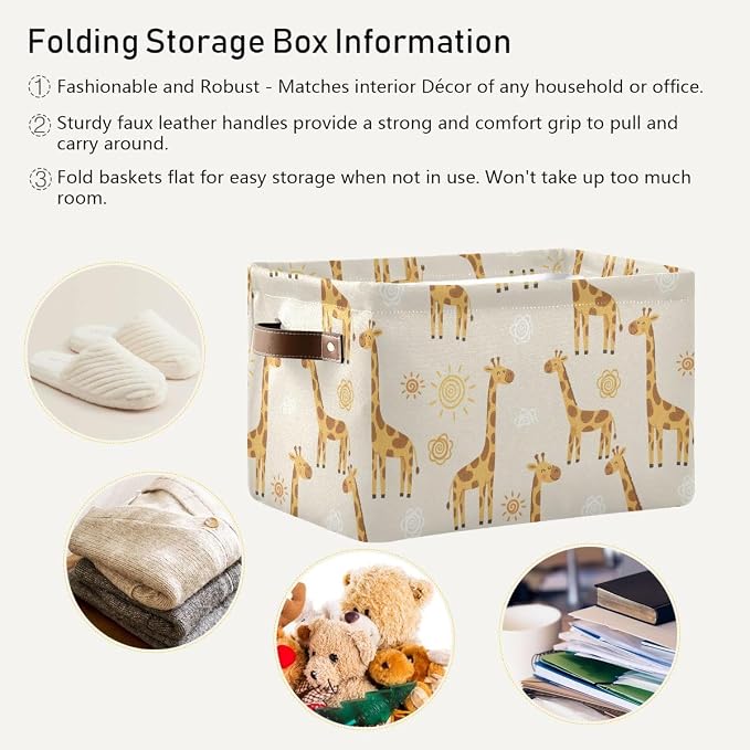 CHIFIGNO Storage Baskets Cartoon Giraffes Laundry Baskets Collapsible Organizer - Image 5
