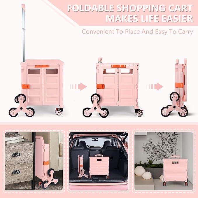 Foldable Utility Cart with Stair Climbing Wheels, Collapsible Rolling Crate - Image 4