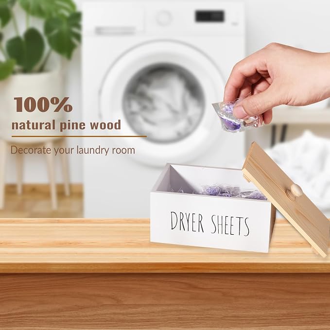 zoocatia Laundry Room Decor Dryer Sheet Container Wood Detergent Dispenser - Image 2