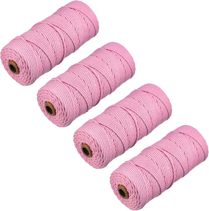 MECCANIXITY 4 Pcs Cotton Rope 4 Strand Twisted Braided Rope Cord, Hot Pink by MECCANIXITY