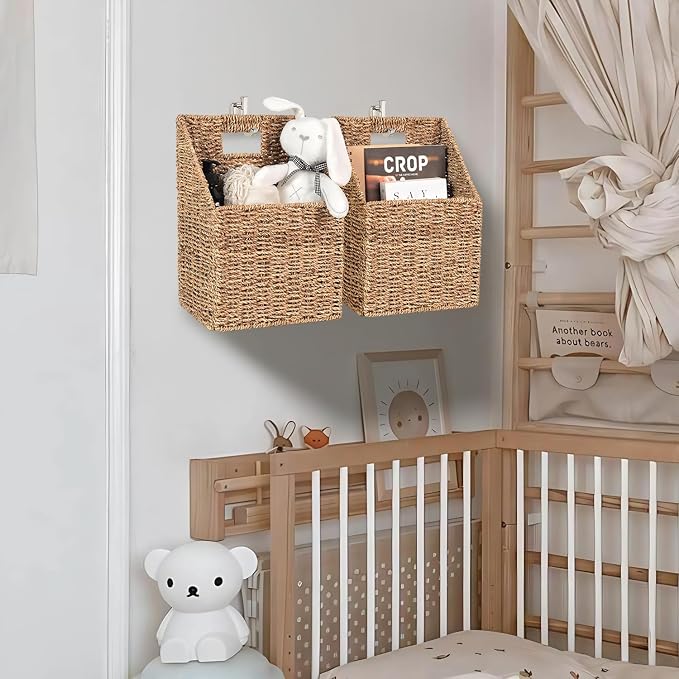 Wicker Hanging Storage Basket, Water Hyacinth Baskets, Wall Decor Hyacinth - Image 3