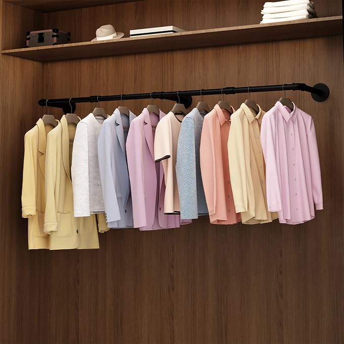 Wall Mounted Clothes Rack 52.6in, Industrial Pipe Clothing Racks Wall Mount - Image 9